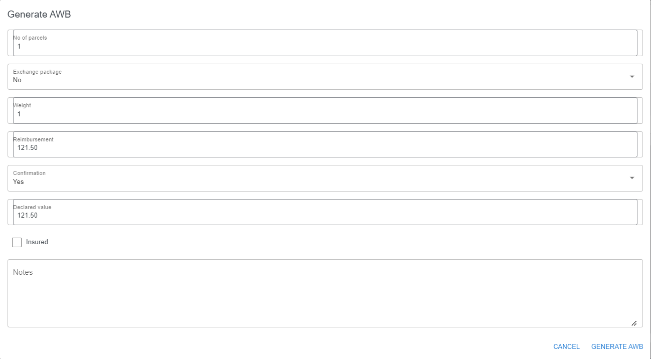 Bookurier AWB Generate Bookurier AWB Generate